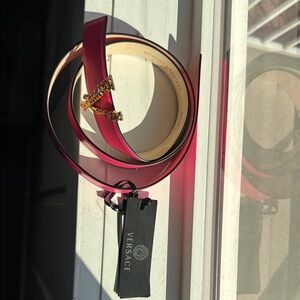 Versace Cream and Pink Belt with Elegant Gold Buckle